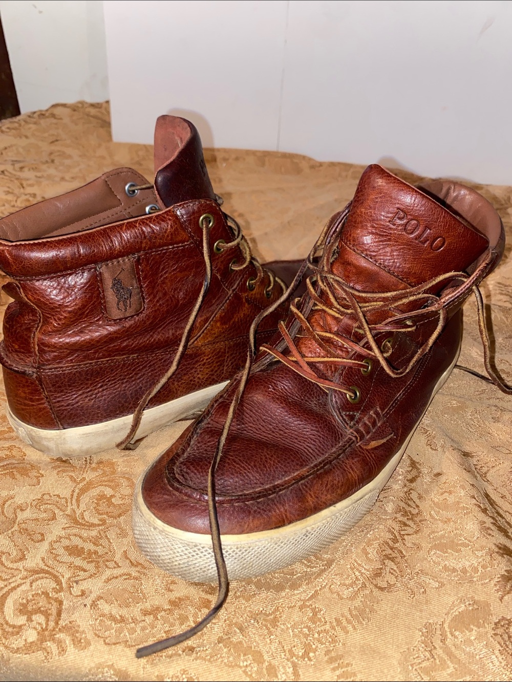Polo by Ralph Lauren Men's Chestnut Brown Leather Lace-Up Boots
